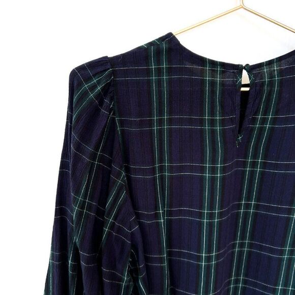 Zara Navy Blue Green Plaid Long Sleeve Top Small - Picture 6 of 8